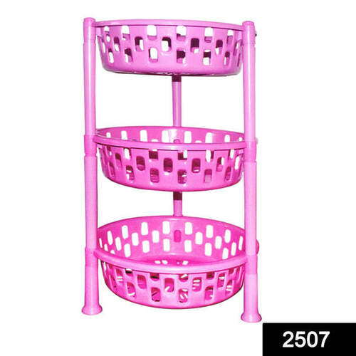3 Layer Round Multipurpose Storage Basket Rack - Quality Food Grade Plastic, 900mm Size, Multicolor Design | Versatile Kitchen Organizer For Fruits, Vegetables, And Daily Essentials