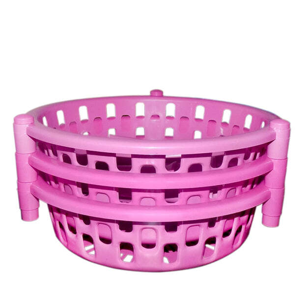 3 Layer Round Multipurpose Storage Basket Rack - Quality Food Grade Plastic, 900mm Size, Multicolor Design | Versatile Kitchen Organizer For Fruits, Vegetables, And Daily Essentials