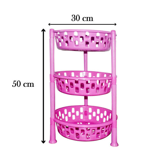 3 Layer Round Multipurpose Storage Basket Rack - Quality Food Grade Plastic, 900mm Size, Multicolor Design | Versatile Kitchen Organizer For Fruits, Vegetables, And Daily Essentials