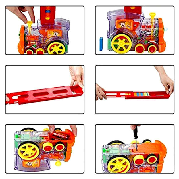 Funny Automatic Train Set - High-quality Plastic, 26x14x18 Cm | Realistic Sounds, Flashing Lights, Domino Racing Feature, Ideal Gift For Ages 3 And Up