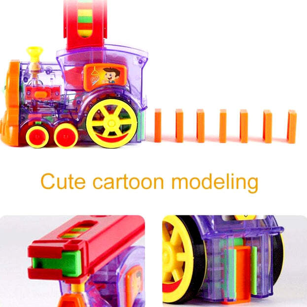 Funny Automatic Train Set - High-quality Plastic, 26x14x18 Cm | Realistic Sounds, Flashing Lights, Domino Racing Feature, Ideal Gift For Ages 3 And Up