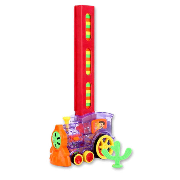 Funny Automatic Train Set - High-quality Plastic, 26x14x18 Cm | Realistic Sounds, Flashing Lights, Domino Racing Feature, Ideal Gift For Ages 3 And Up