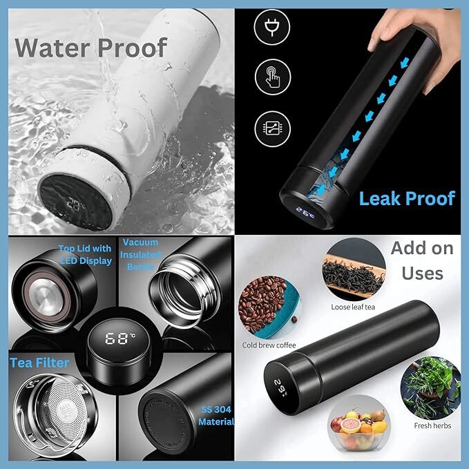 Paykars Insulated Bottle - 500 Milliliters Stainless Steel Vacuum Flask | Temperature Display, Leakproof & Bpa-free For Travel, Outdoor, Gym, Office