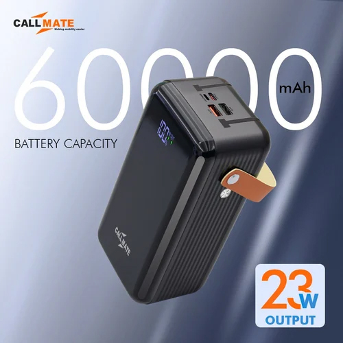 Callmate 23w Pd 60000mah Li-Polymer पावर बैंक detachable केबल के साथ