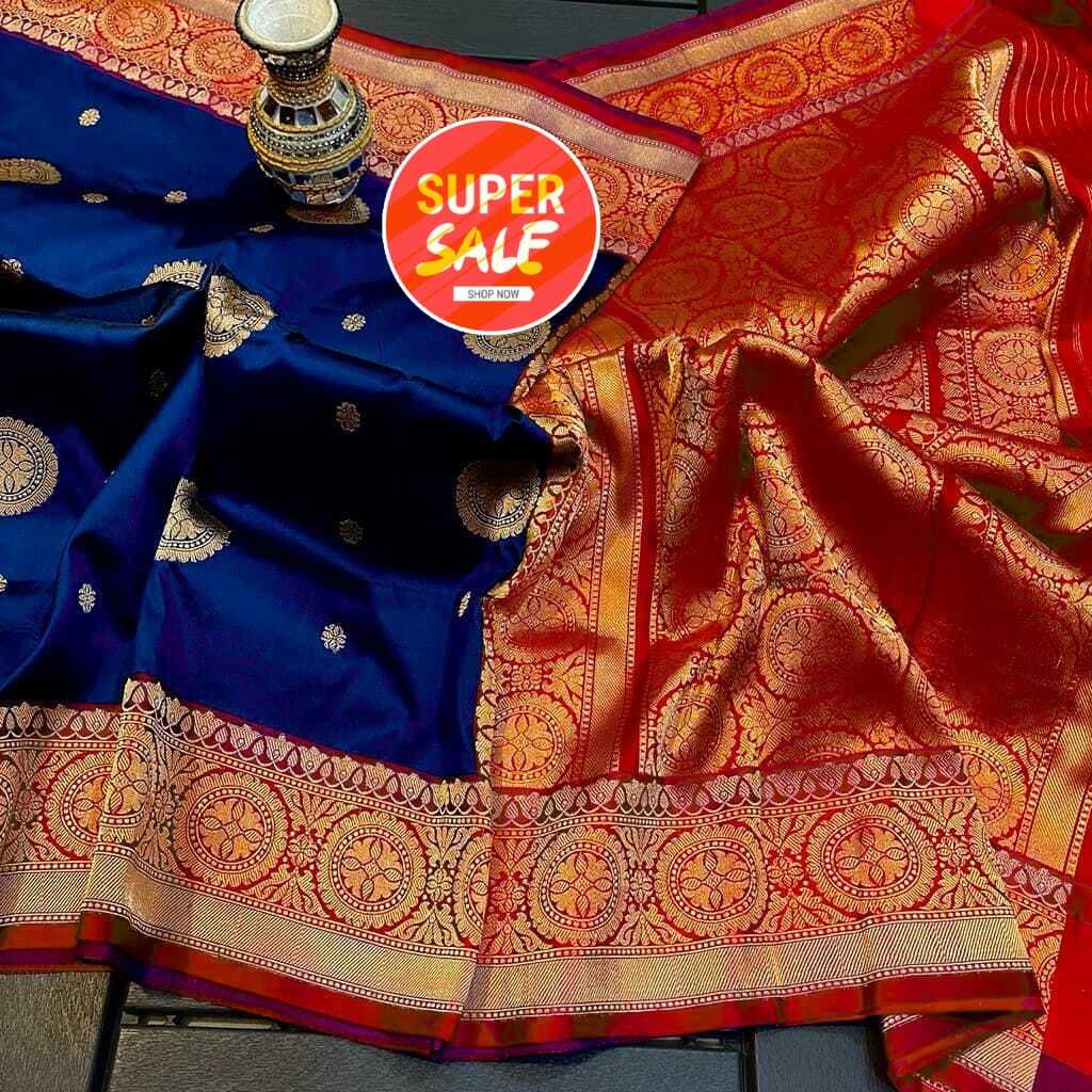 Banarasi Katan Silk Saree - Color: Pink And Green