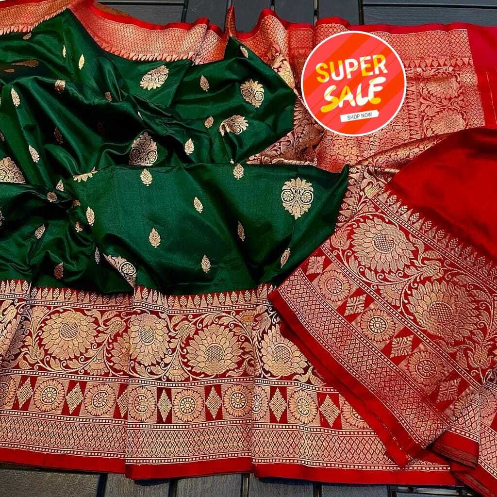 Banarasi Katan Silk Saree - Color: Pink And Green