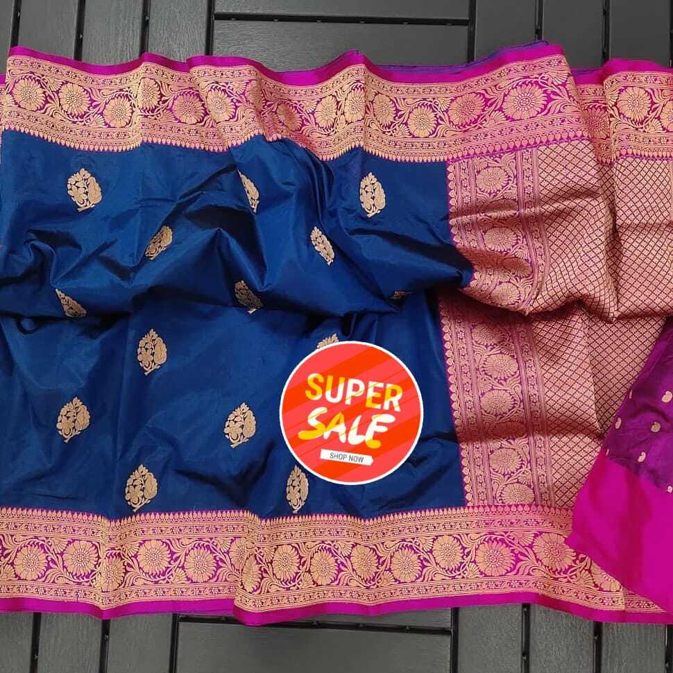 Banarasi Katan Silk Saree - Color: Pink And Green