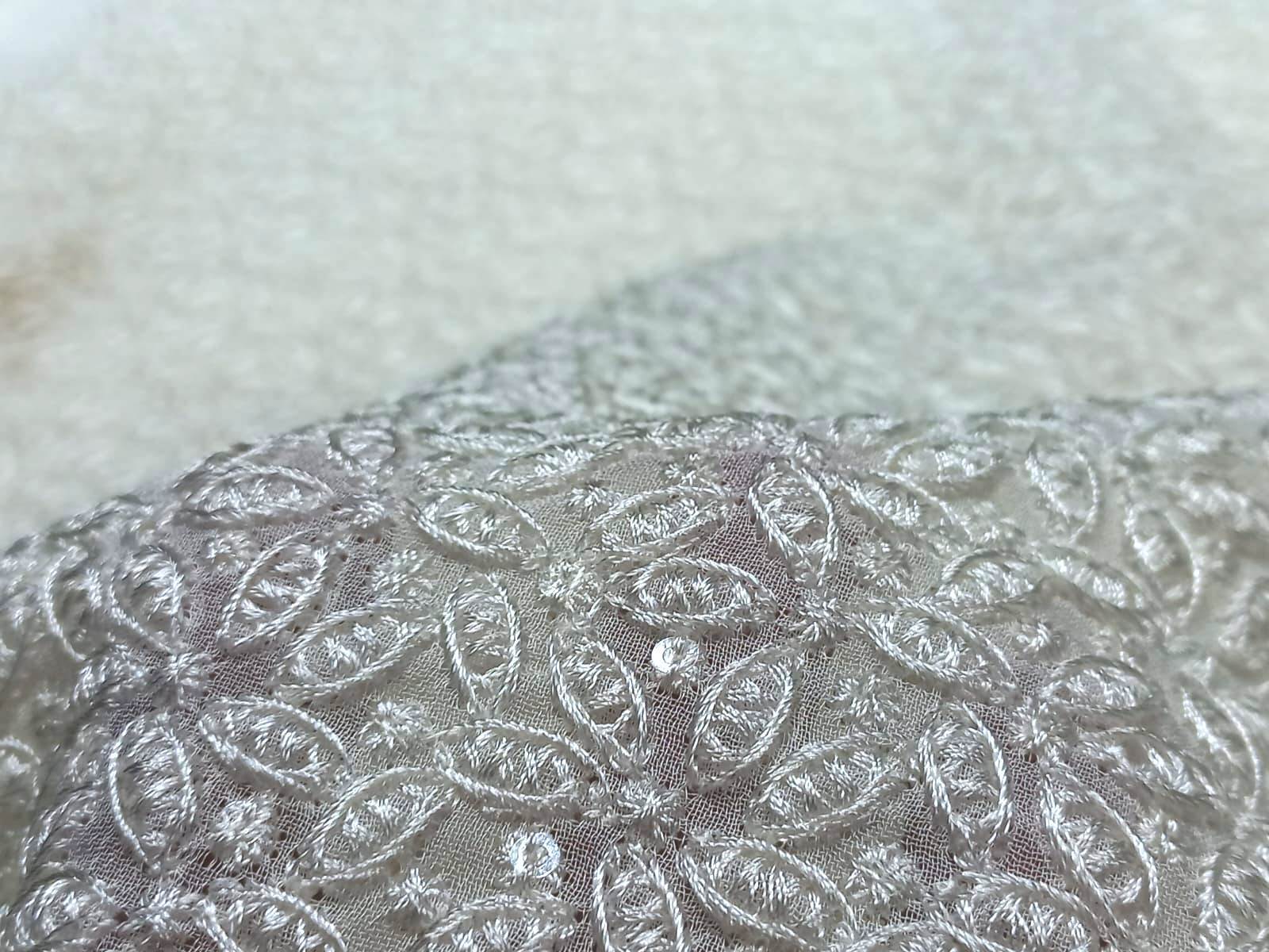 Silver Viscose Thread Work Embroidery Fabric India - Color: Dyeable
