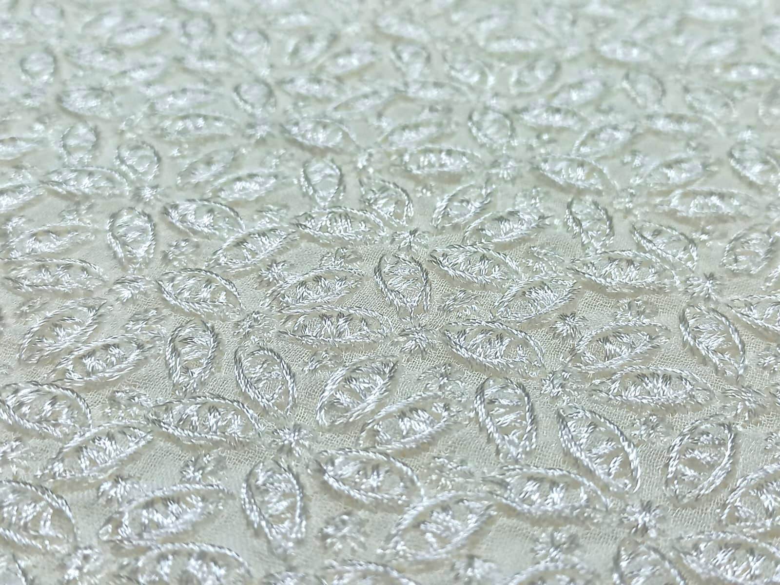 Silver Viscose Thread Work Embroidery Fabric India - Color: Dyeable