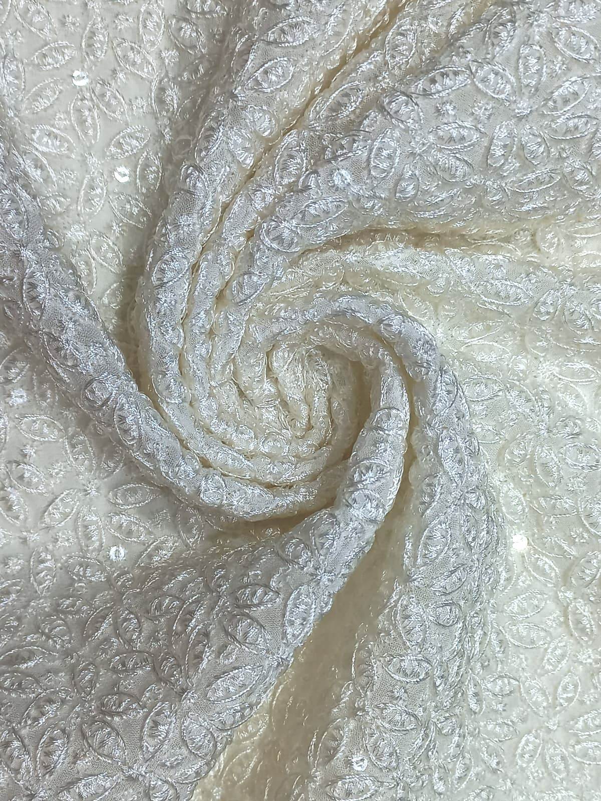 Silver Viscose Thread Work Embroidery Fabric India - Color: Dyeable