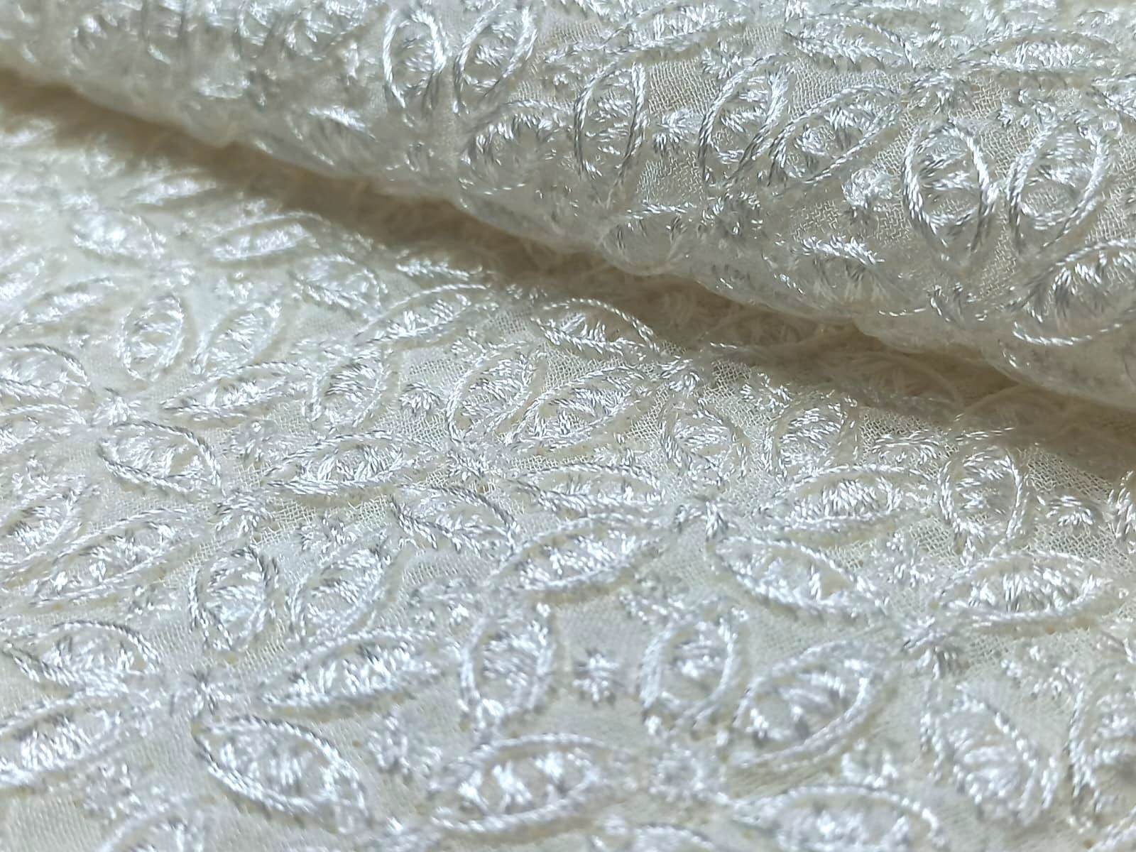 Silver Viscose Thread Work Embroidery Fabric India - Color: Dyeable