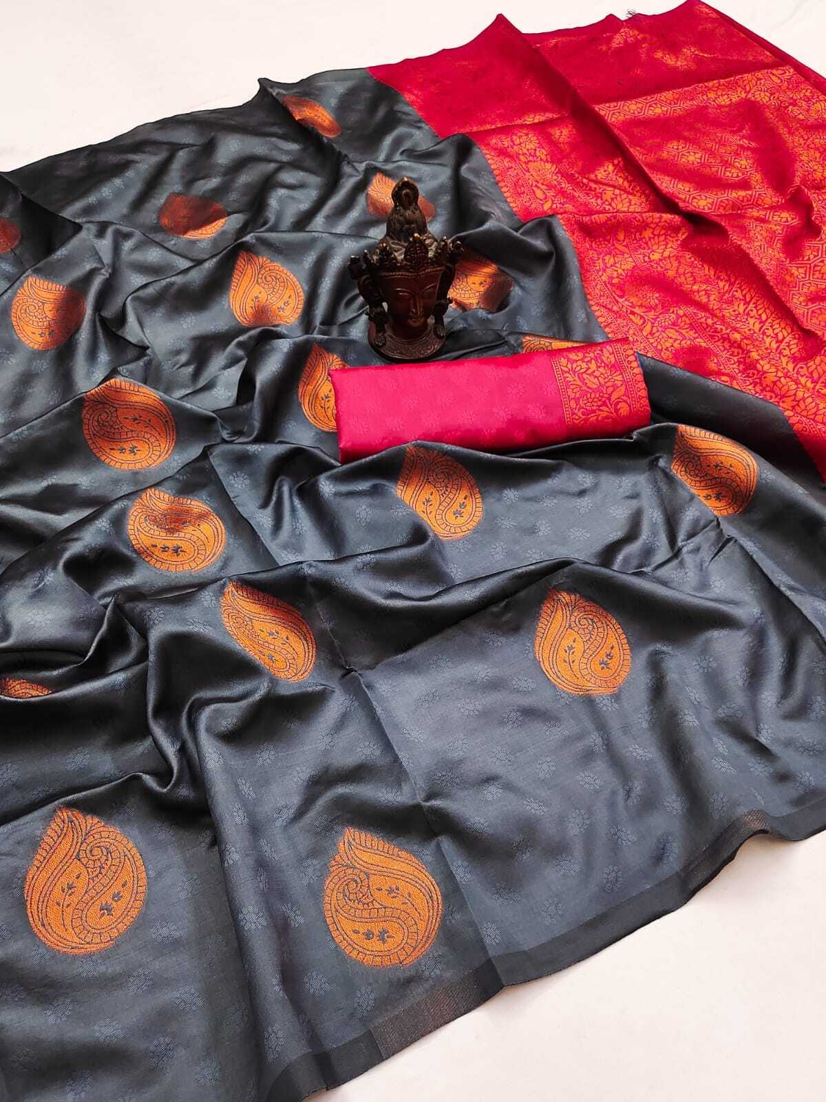 Soft Silk Saree - Color: Blue And Red