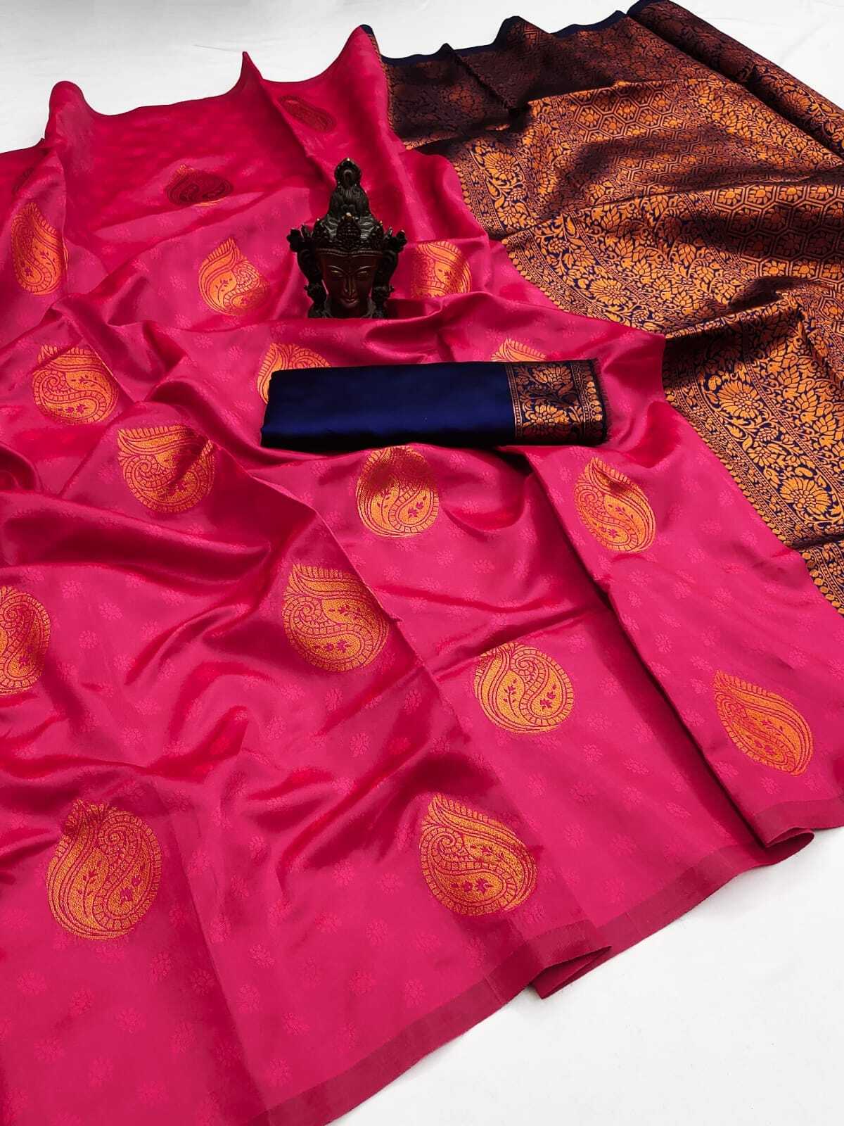 Soft Silk Saree - Color: Blue And Red