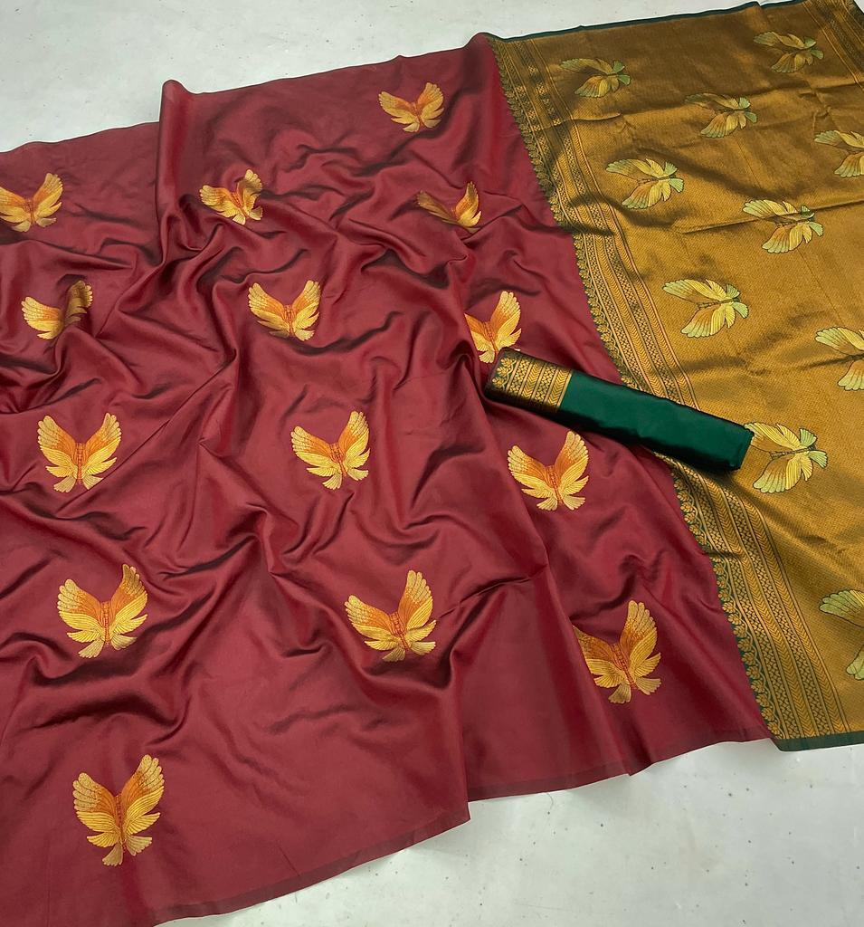 Soft Silk Saree - Color: Blue And Red