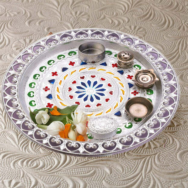 Silver Plated Laxmi And Ganesh Pooja Thali Set