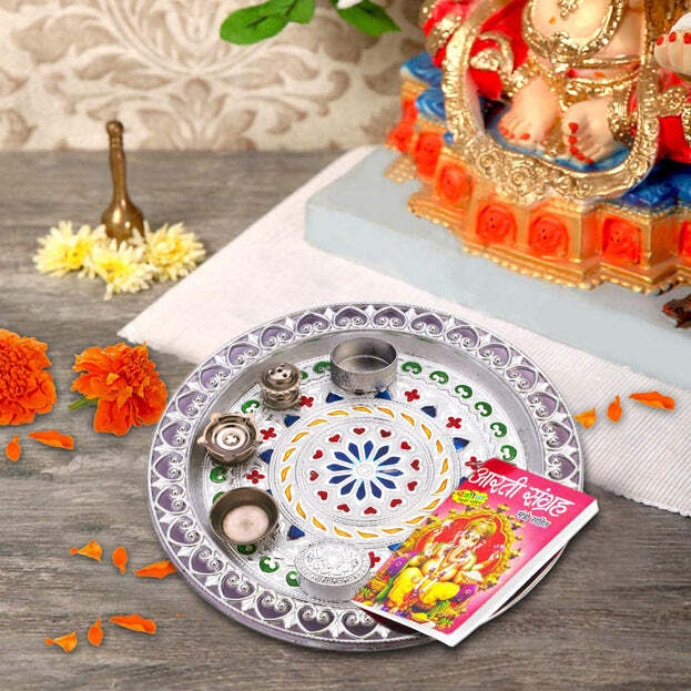 Silver Plated Laxmi And Ganesh Pooja Thali Set