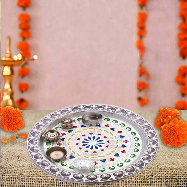 Silver Plated Laxmi And Ganesh Pooja Thali Set