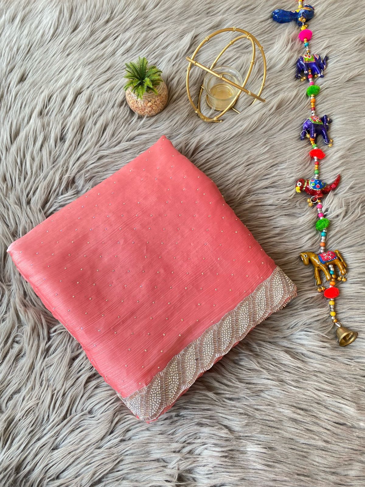 Jimmy Chu Silk With Pure Jarkan Handcraft Lace Border And Diamond In Saree - Color: Pink