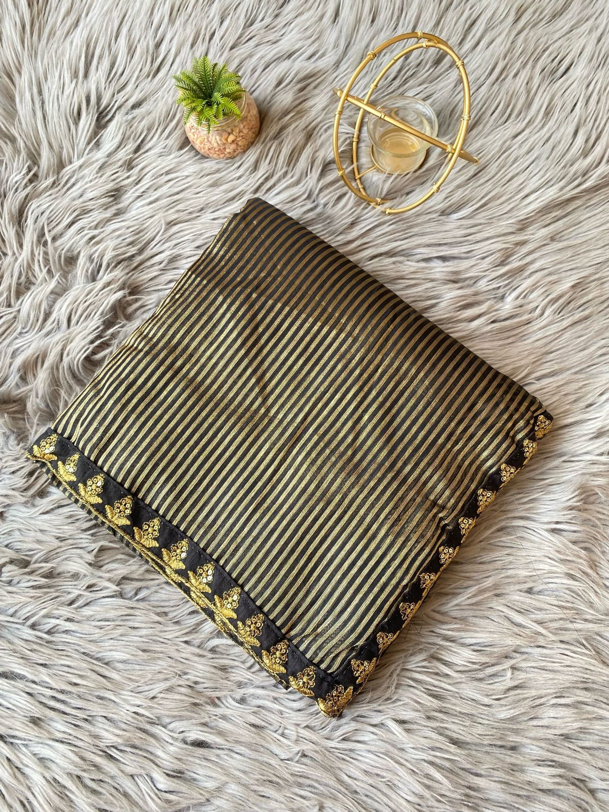 Organza Embrodory Work Saree-1 - Color: Black And Brown