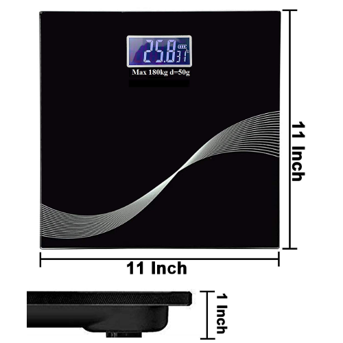 Bathroom Black Weight - Toughened Glass, 11x11 Inch | 180 Kg Capacity, Auto Power-off, Auto Zero, Low Battery & Overload Indication