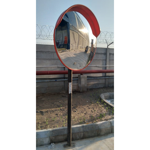 Road Safety Convex Mirror - Glass Material, Various Sizes Available, Red Color | Warranty Included, Power Free Usage