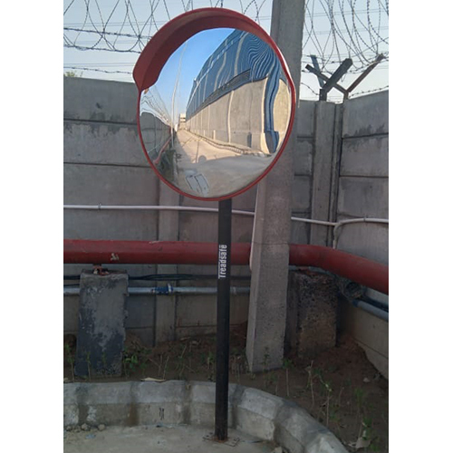 Road Safety Convex Mirror - Glass Material, Various Sizes Available, Red Color | Warranty Included, Power Free Usage