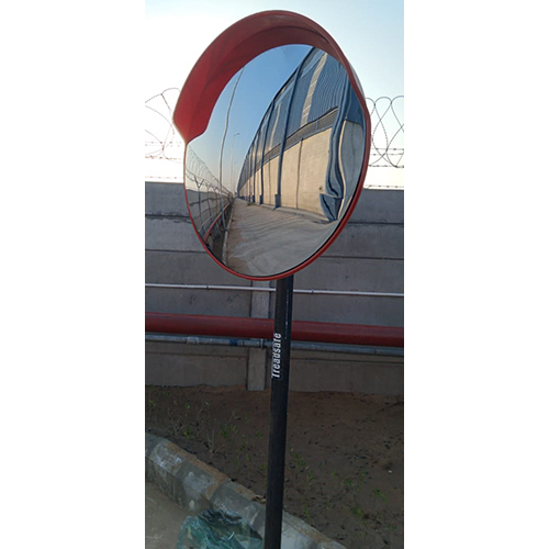 Road Safety Convex Mirror - Glass Material, Various Sizes Available, Red Color | Warranty Included, Power Free Usage