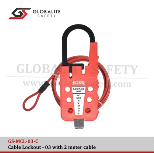 Globalite Safety Cable Lockout - Aluminum Material, 2M Size | Red Connector and Shield Features