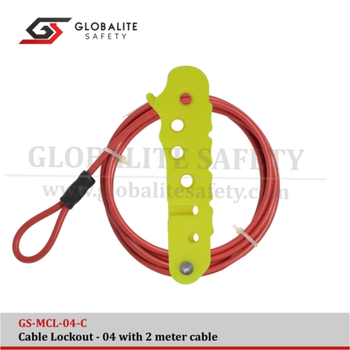Globalite Safety Cable Lockout With Cable and 1 Loop - Red Shield Material, 2M Length, Yellow Connector Color | Ideal for Industrial Applications