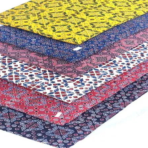 Ajrak Block Printed Fabric - Cotton Blend, Custom Length Available | Multicolor, Washable, Printed Texture for Garment Industries