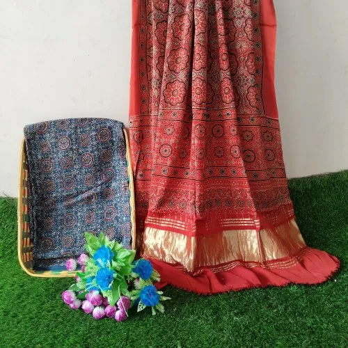 Indian Modal Silk Ajrakh Printed Suit Set