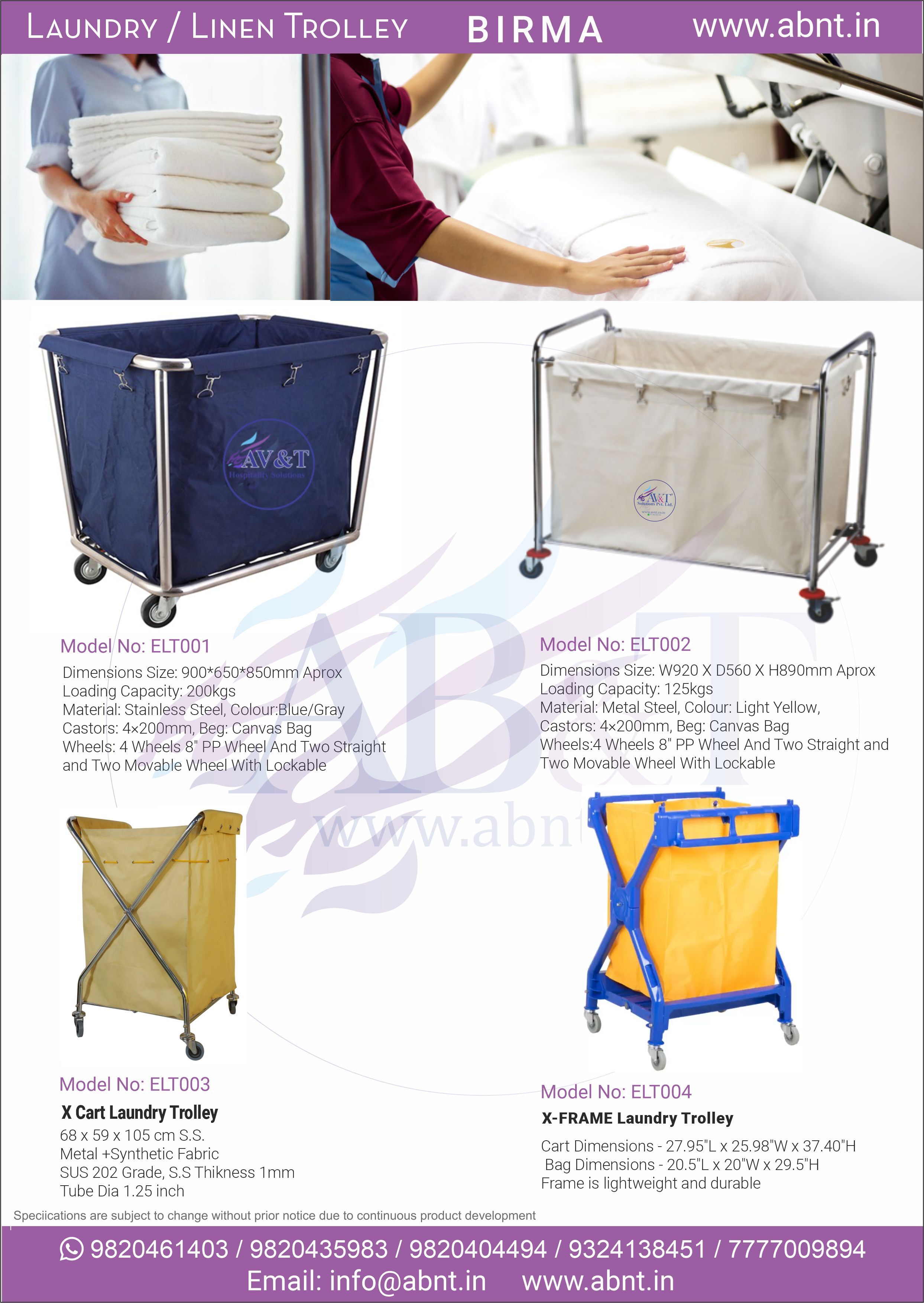 Laundry Trolley - Stainless Steel, 900x650x850mm Dimensions, Blue/gray Color | 200kg Loading Capacity, 4x8" Pp Wheels With Lockable Feature, Includes Canvas Bag