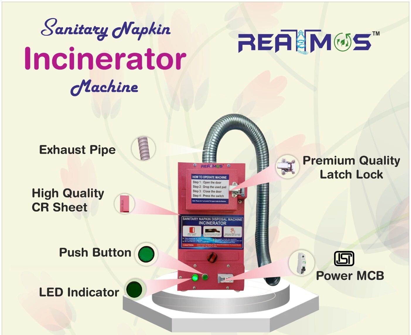 Electric Sanitary Pad Vending Machine - Mild Steel, Standard Size, 220 Volt Electric Power | Manual Operation, 50 Napkin Daily Capacity, Warranty Included