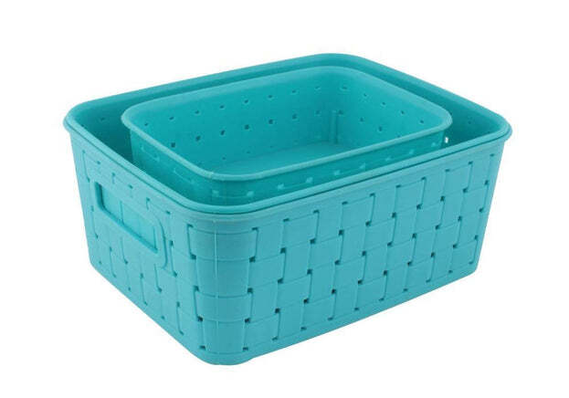 Smart Baskets For Storage - Polypropylene, Set Of 3 (Large: 25x19.5x10, Medium: 24.5x19x6, Small: 19x14x6) , Blue Color, Woven Design For Organized Kitchen
