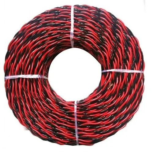 Twin Twisted Flexible Wire (Roll) - Copper Material, 90 Meters Length, Red and Black Color | PVC Insulation, 220-240V Rated, Industrial Use