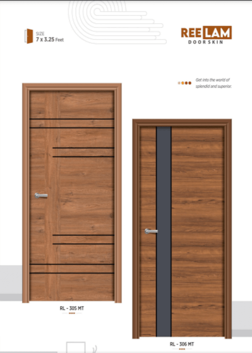 Laminated Doors - Laminated Engineered Wood, 35 Mm Leaf Thickness | Modern Minimalistic Design, Wooden Finish In Beige And Dark Brown Tones, Includes Lock And Handle