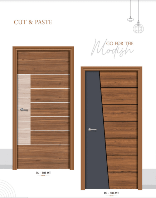 Laminated Doors - Laminated Engineered Wood, 35 Mm Leaf Thickness | Modern Minimalistic Design, Wooden Finish In Beige And Dark Brown Tones, Includes Lock And Handle