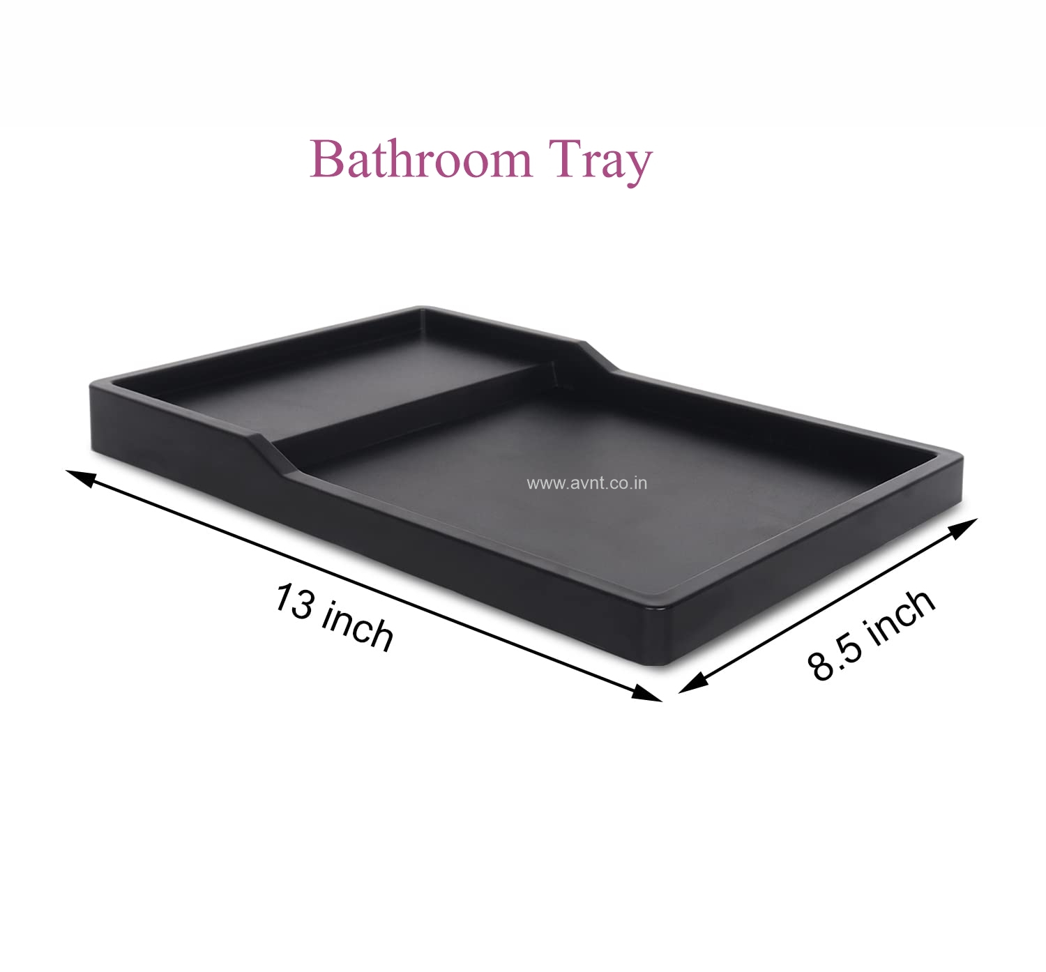 Bathroom Amenity Tray - Waterproof & Scratch-proof, 13" X 8.5" X 0.70" Inch, Elegant Matte Black Finish For Toiletries And Guest Essentials