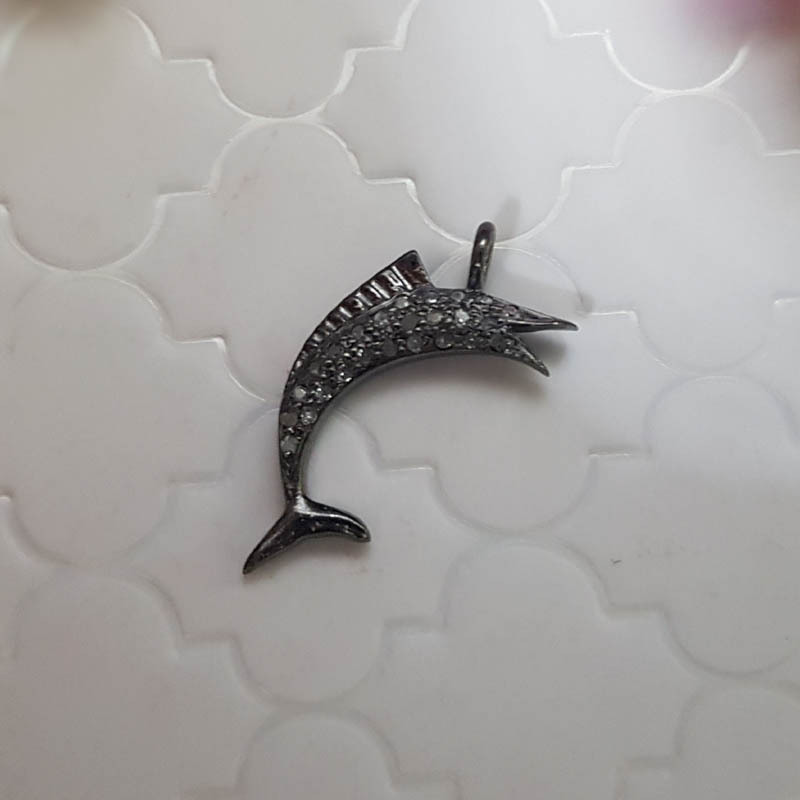 925 Starling Silver Handmade Pave Diamond Small Fish Charm Style Pendant
