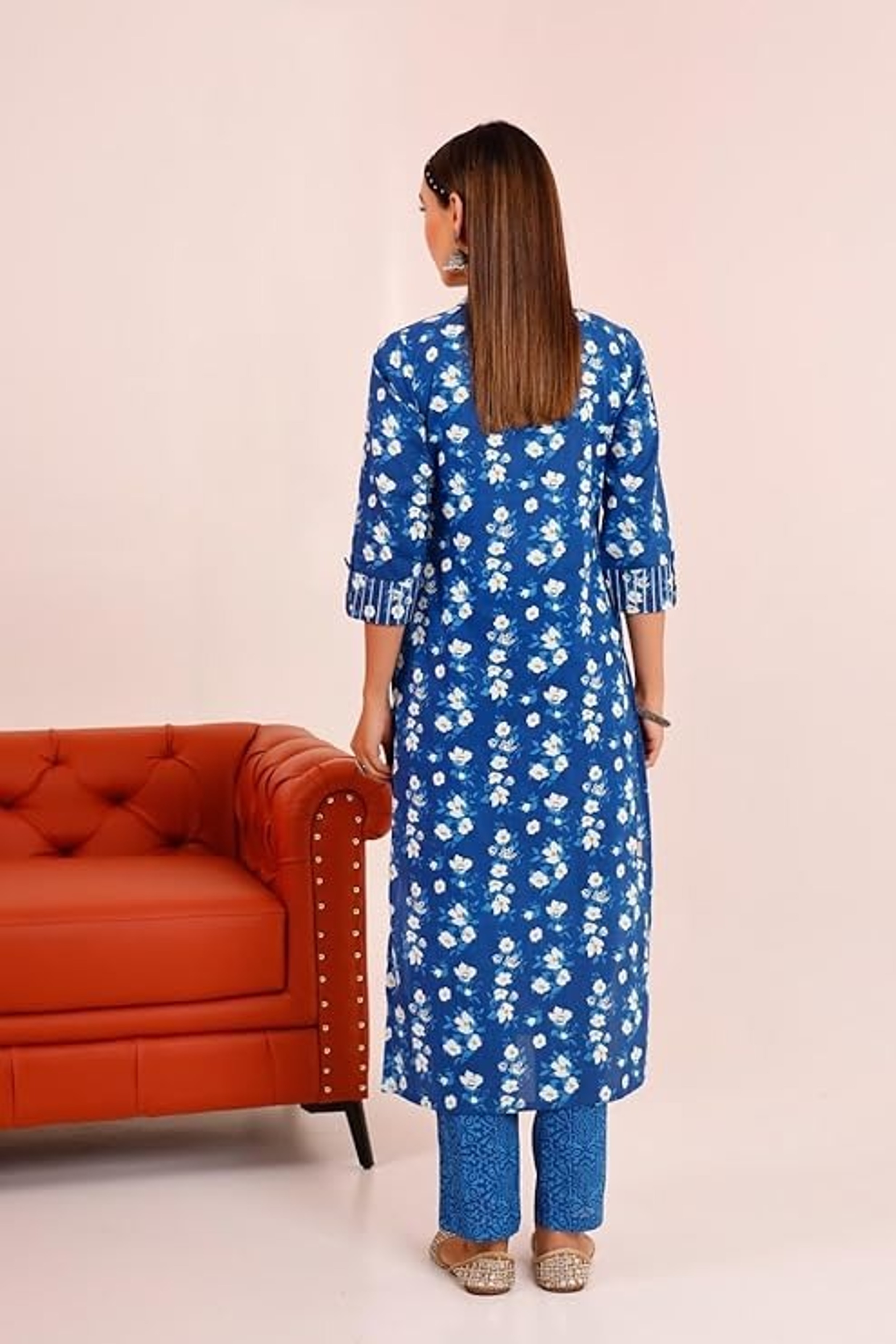 Rayon Kurti - Cotton, All Size Including Xxs To Xxxl | Indigo Blue, 3-4th Sleeve, Printed Casual Wear For Girls