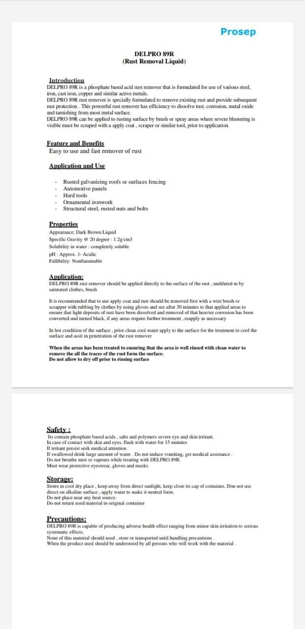 Rust Remover Chemical - Metal Composition, Standard Size | Multiple Use Until Saturation Of Oxide And Red Rust