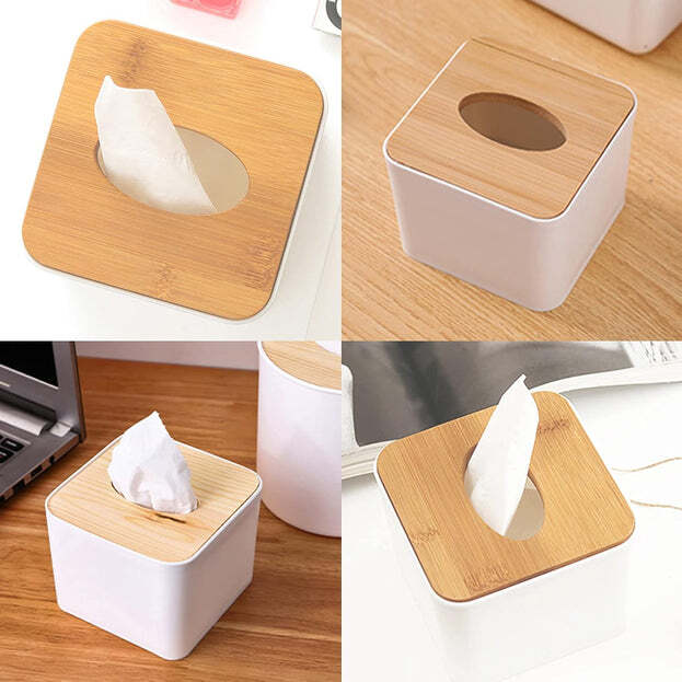 Tissue Box Desktop Stand Bamboo Tissue Cover Box Rectangular Paper Towel Holder Removable Tissue Dispenser For Bathroom Vanity Countertop Bedroom Car Holder Paper Towels Dispenser