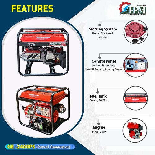 Petrol Generator 2.1 Kva Model Ge 2400ps Recoil And Self Start