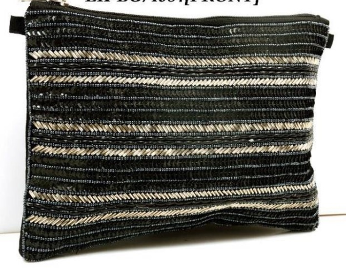 Handcrafted Embellished Evening Clutch Bag - Cotton & Silk, Black And Off-white Color, Ideal For Parties & Weddings