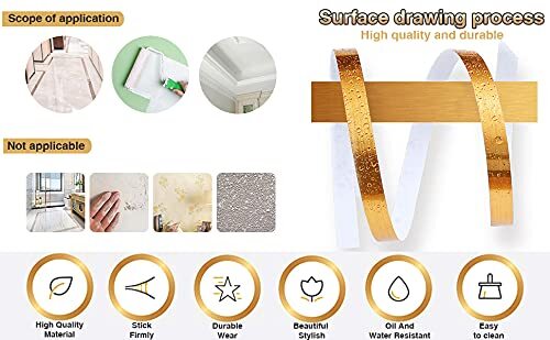 Golden Tape 0.5mm - Strong Adhesive & Waterproof | Versatile 5 Cm Design For Effortless Tile Enhancement & Creative Diy Applications