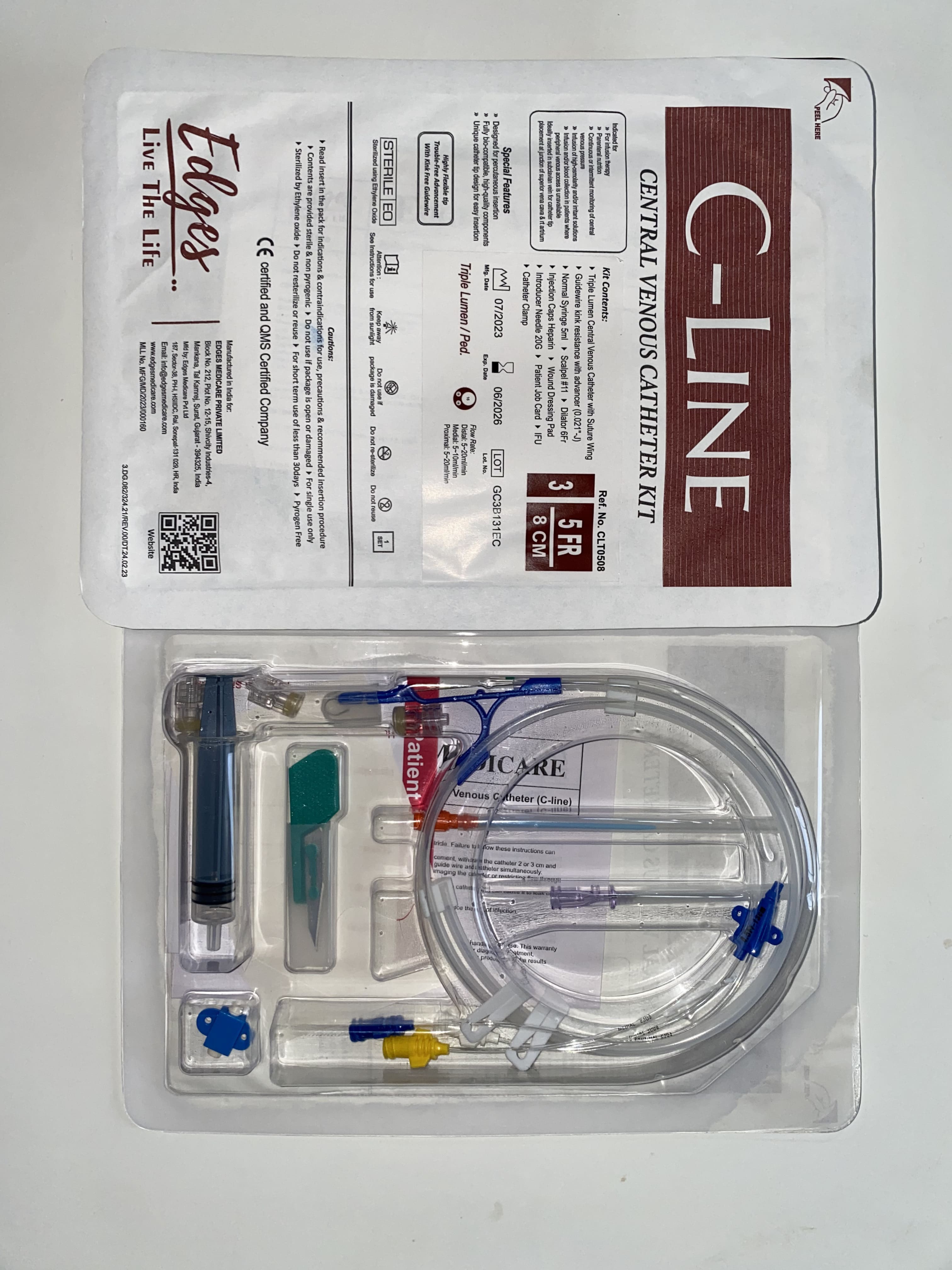 Edges C-line Cvc Kit - Body-warming Polyurethane, Triple Lumen Configuration | Kink-resistant Materials, J-tip Guidewire, Ergonomic Delivers Optimal Comfort