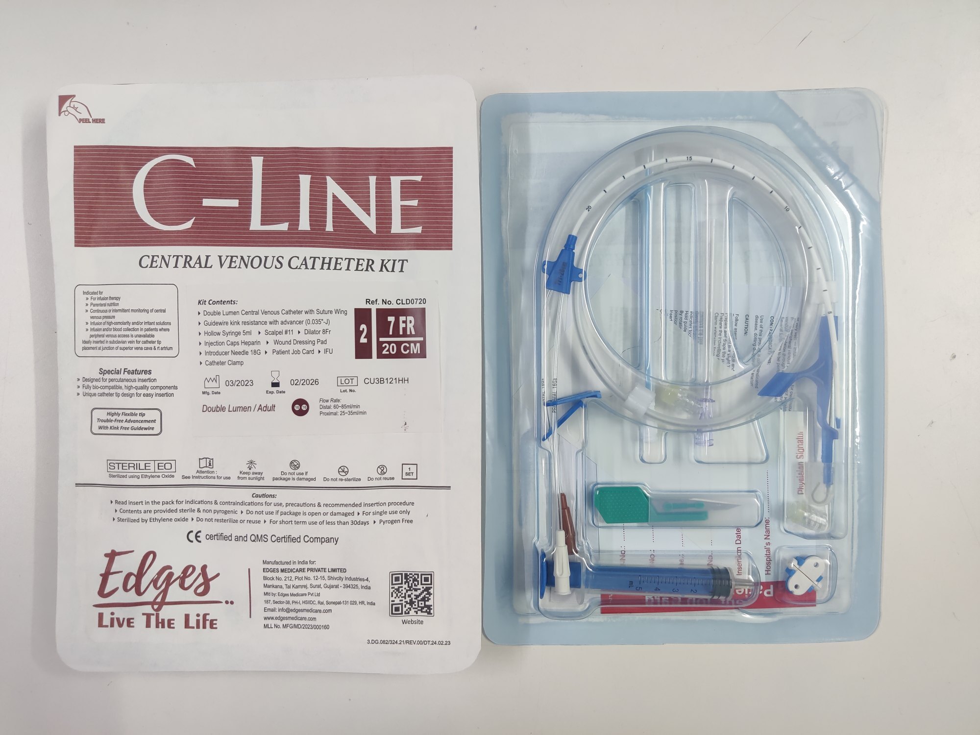 White 7fr 20cm Double Lumen Cvc Kit Painless High Flow Easy Monitoring Choice