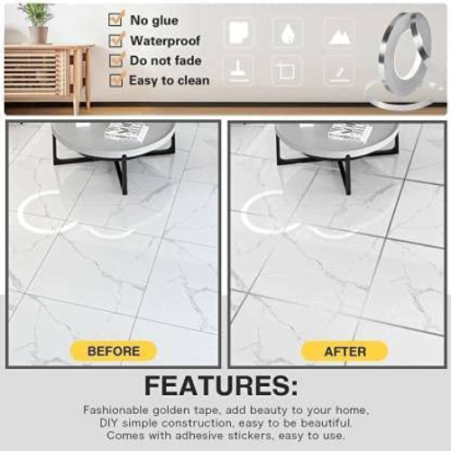Silver Tape 1 Cm - Pvc, 1x45 Cm, Silver | Strong Adhesive, Waterproof, Diy-friendly, Versatile For Creative Tile Enhancements