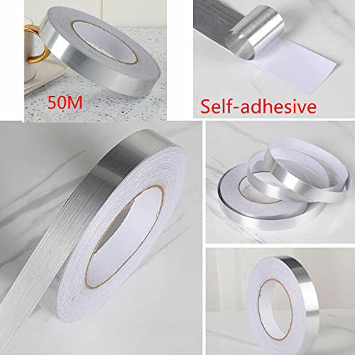 Silver Tape 1 Cm - Pvc, 1x45 Cm, Silver | Strong Adhesive, Waterproof, Diy-friendly, Versatile For Creative Tile Enhancements