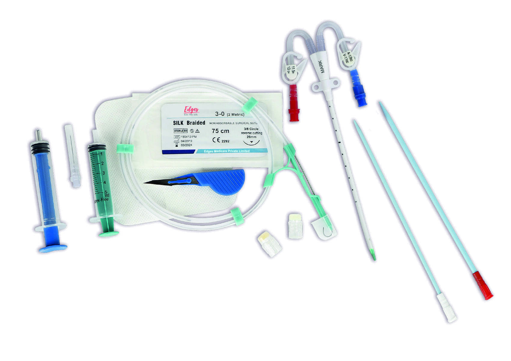 White Disposable Curved Hemodialysis Catheter 12fr 16cm Fast Emergency Access